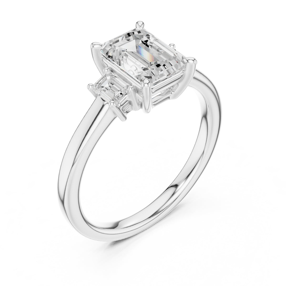 Three-Stone Diamond Engagement Rings | 1ct Center with Emerald Side Stones