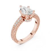 Vintage-Inspired Cut Diamond Engagement Ring with Milgrain & Pavé Detailing