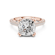 Diamond Engagement Ring with Pavé Band – 4-Prong Hidden Halo Design