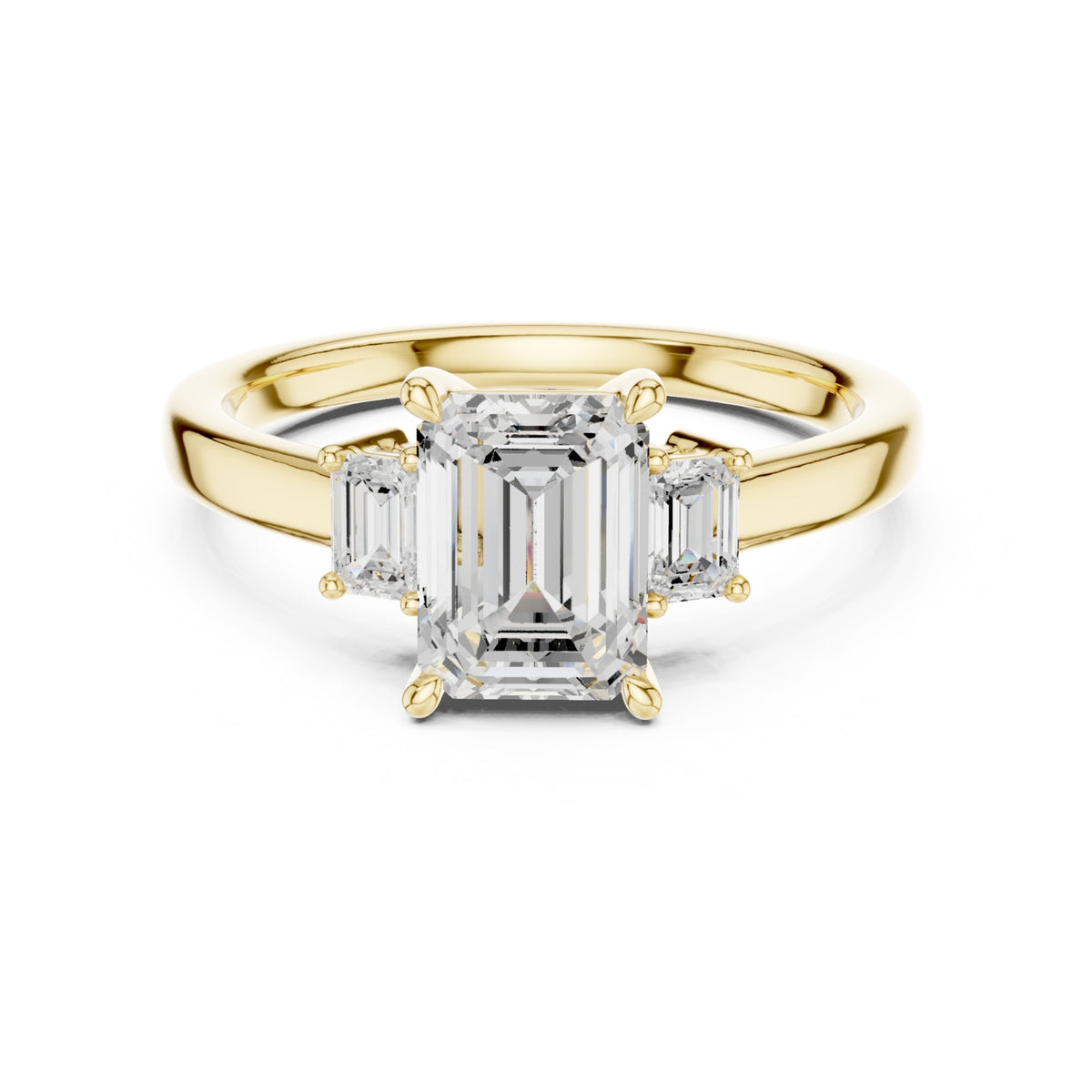 Three-Stone Diamond Engagement Rings | 1ct Center with Emerald Side Stones