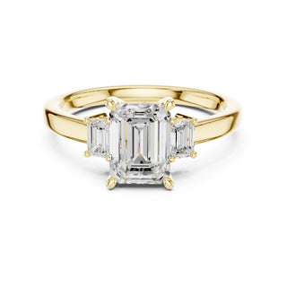 Three-Stone Diamond Engagement Rings | 1ct Center with Emerald Side Stones