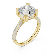 Diamond Engagement Ring with Pavé Band – 4-Prong Hidden Halo Design