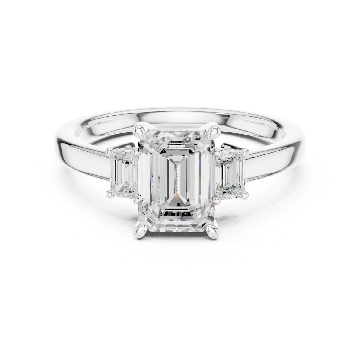 Three-Stone Diamond Engagement Rings | 1ct Center with Emerald Side Stones