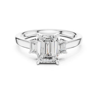 Three-Stone Diamond Engagement Rings | 1ct Center with Emerald Side Stones