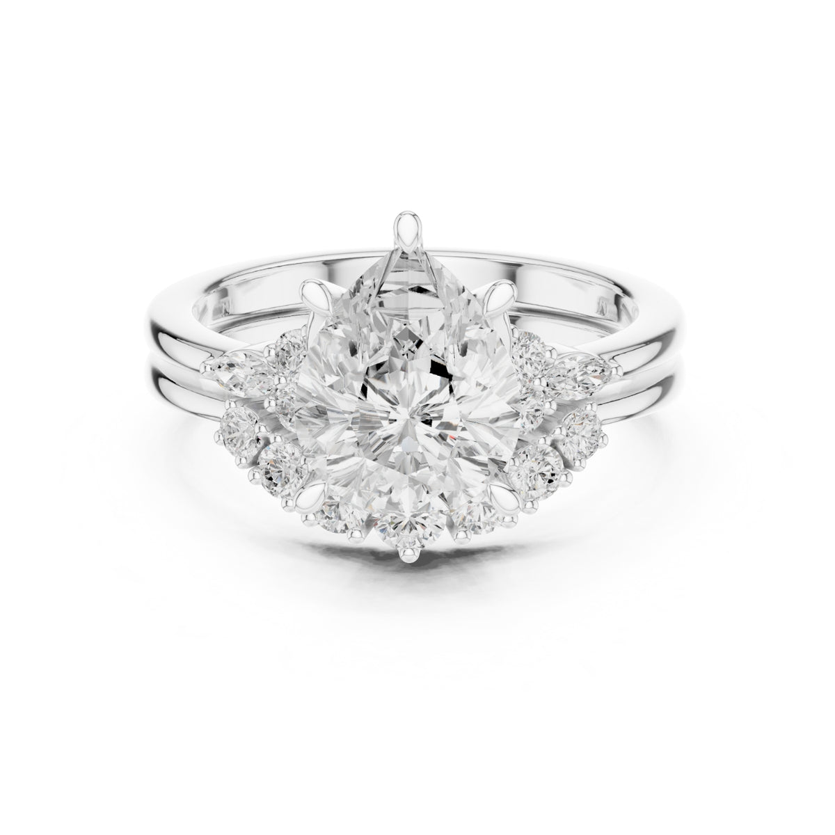 Diamond Bridal Set Ring with Marquise & Round Accent Diamonds