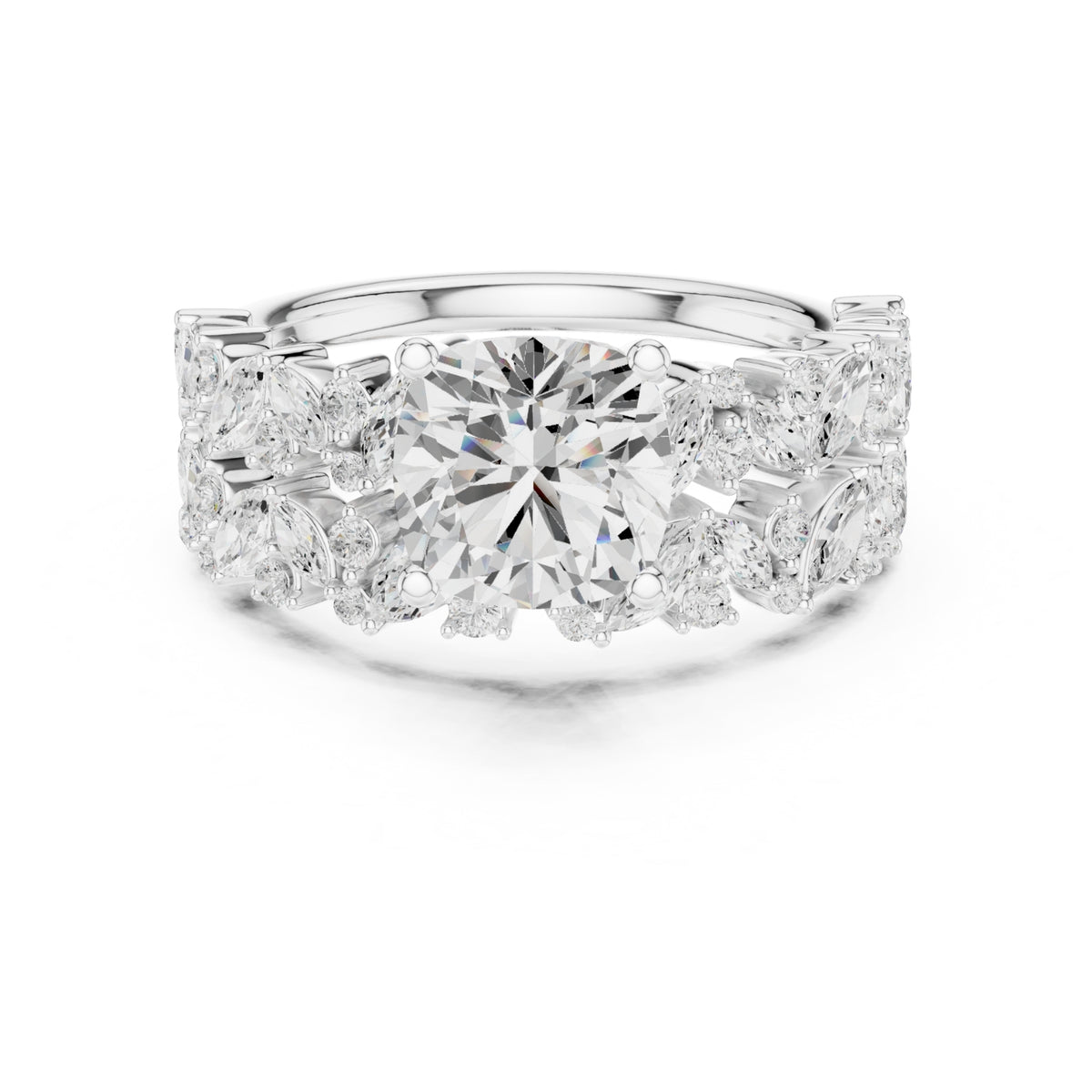Floral & Round Diamond Cluster Ring – 3.70 CTW