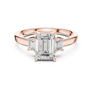 Three-Stone Diamond Engagement Rings | 1ct Center with Emerald Side Stones