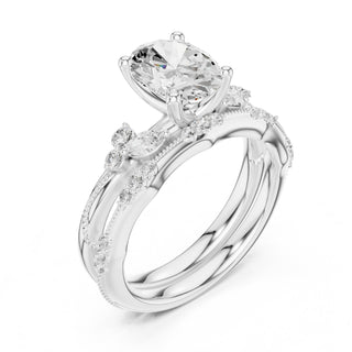 Elegant Diamond Bridal Set with Marquise & Round Accents – Vintage-Inspired Setting