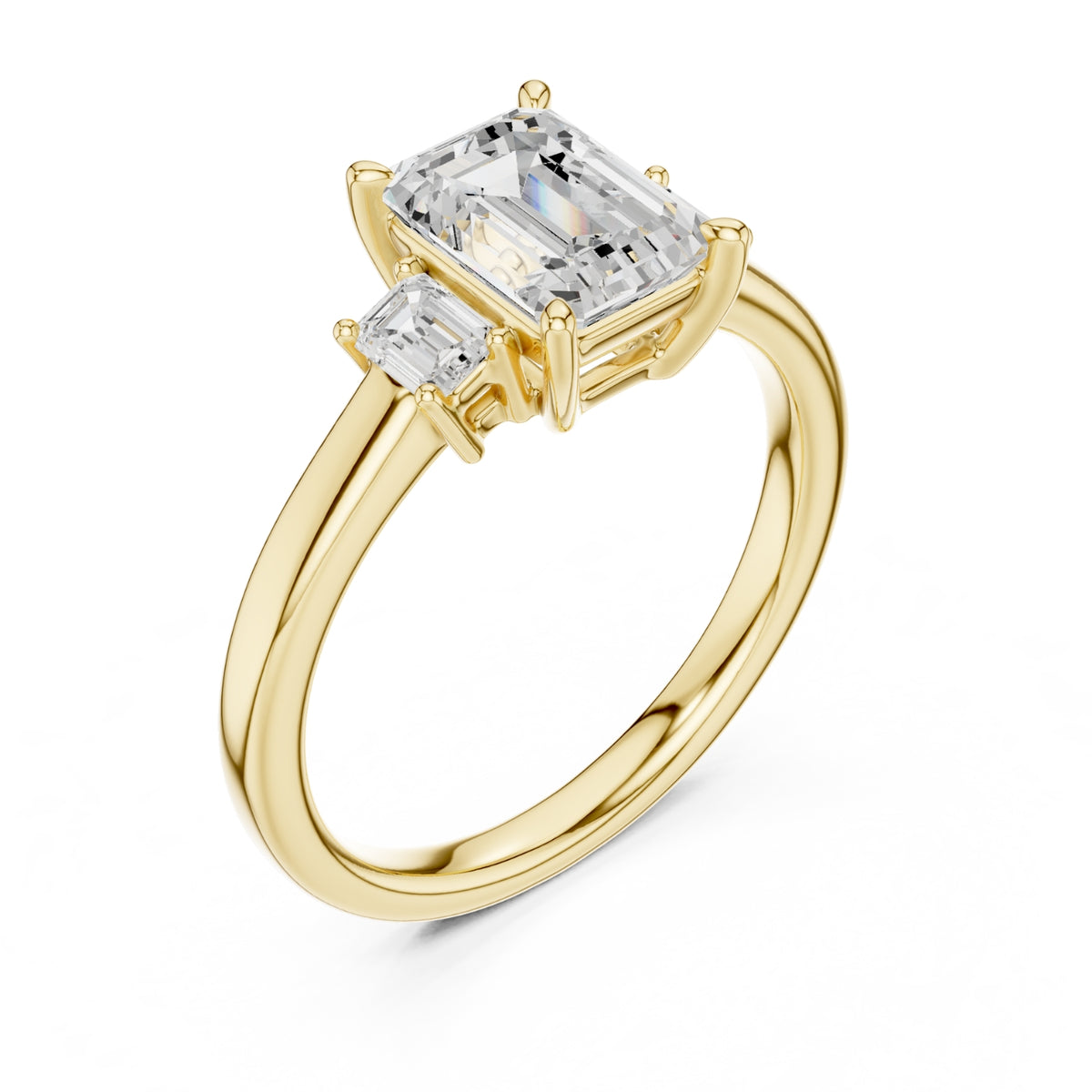 Three-Stone Diamond Engagement Rings | 1ct Center with Emerald Side Stones