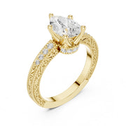 Vintage-Inspired Cut Diamond Engagement Ring with Milgrain & Pavé Detailing