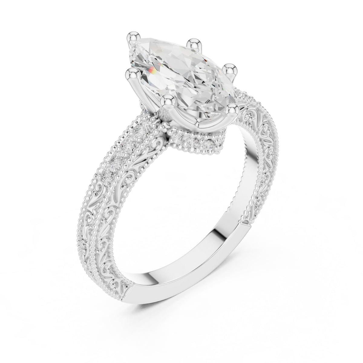 Vintage-Inspired Cut Diamond Engagement Ring with Milgrain & Pavé Detailing