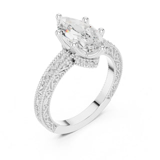 Vintage-Inspired Cut Diamond Engagement Ring with Milgrain & Pavé Detailing