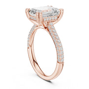 Diamond Engagement Ring with Pavé Band – 4-Prong Hidden Halo Design