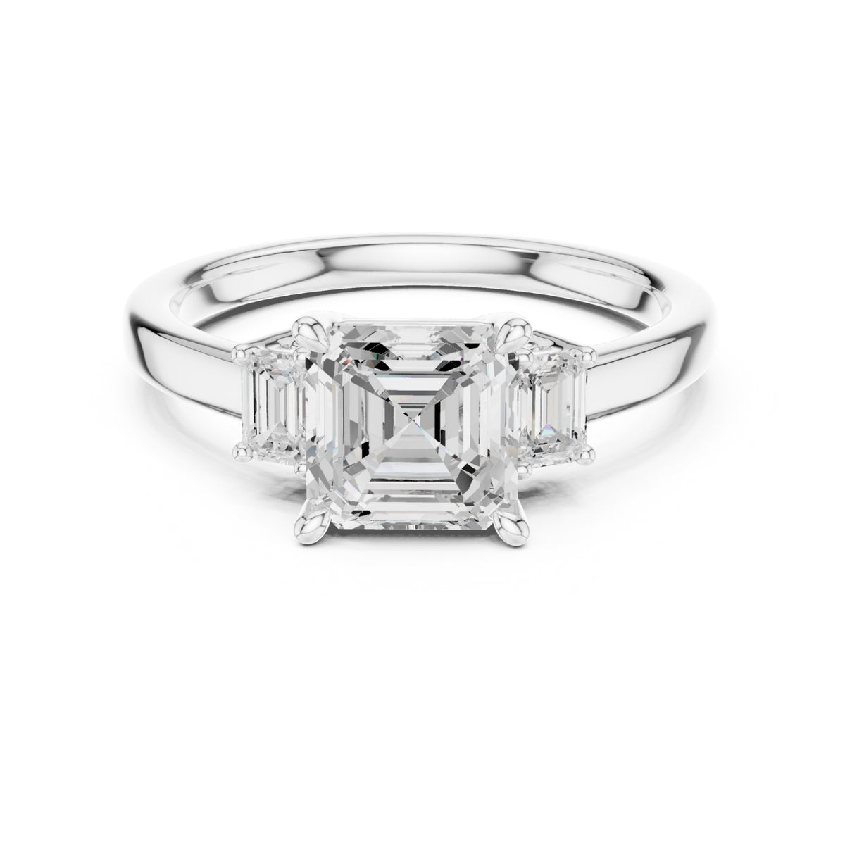 Three-Stone Diamond Engagement Rings | 1ct Center with Emerald Side Stones