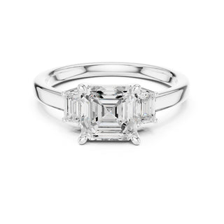 Three-Stone Diamond Engagement Rings | 1ct Center with Emerald Side Stones