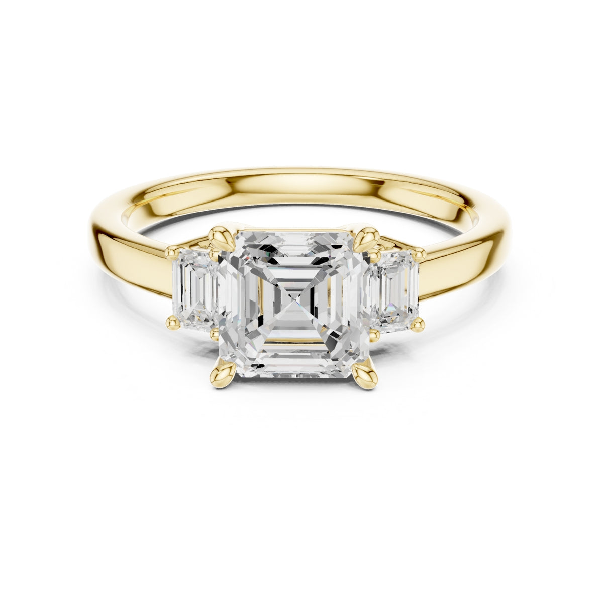 Three-Stone Diamond Engagement Rings | 1ct Center with Emerald Side Stones
