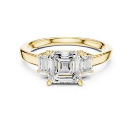 Three-Stone Diamond Engagement Rings | 1ct Center with Emerald Side Stones