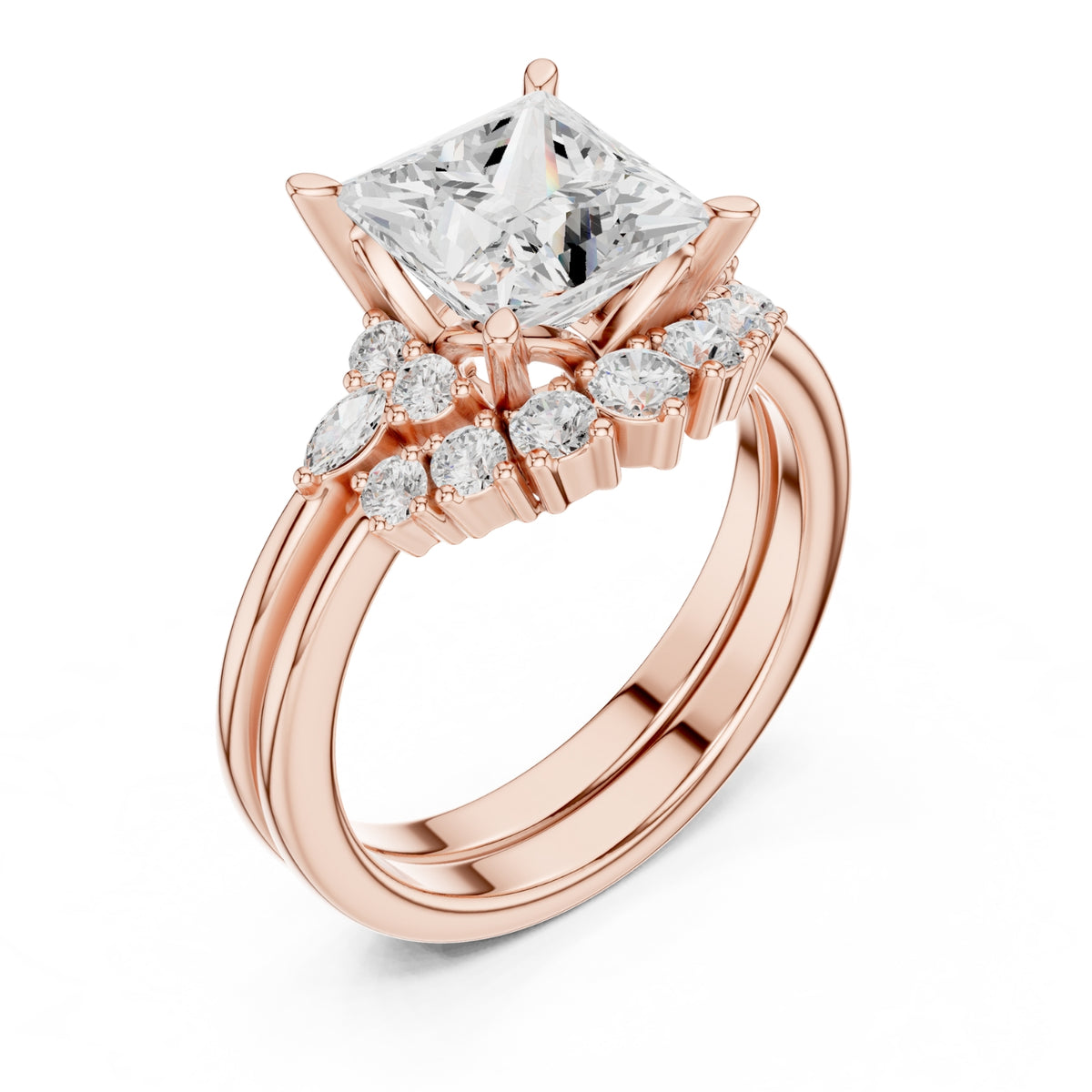Diamond Bridal Set Ring with Marquise & Round Accent Diamonds