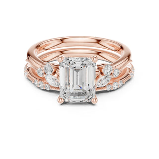 Elegant Diamond Bridal Set with Marquise & Round Accents – Vintage-Inspired Setting