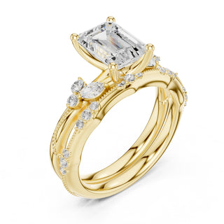 Elegant Diamond Bridal Set with Marquise & Round Accents – Vintage-Inspired Setting