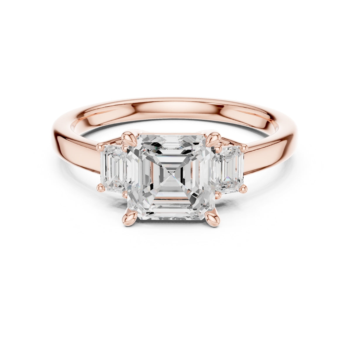 Three-Stone Diamond Engagement Rings | 1ct Center with Emerald Side Stones