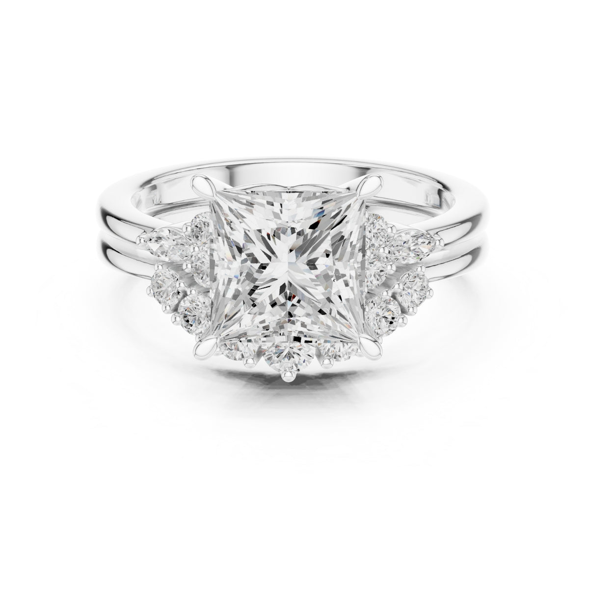 Diamond Bridal Set Ring with Marquise & Round Accent Diamonds