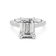 Diamond Engagement Ring with Pavé Band – 4-Prong Hidden Halo Design