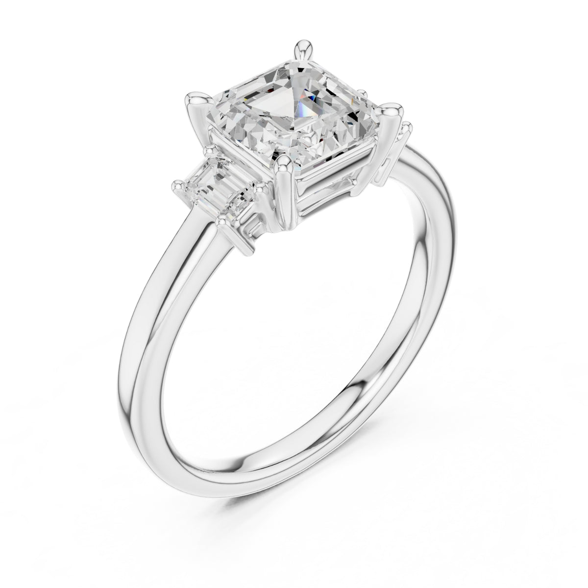 Three-Stone Diamond Engagement Rings | 1ct Center with Emerald Side Stones