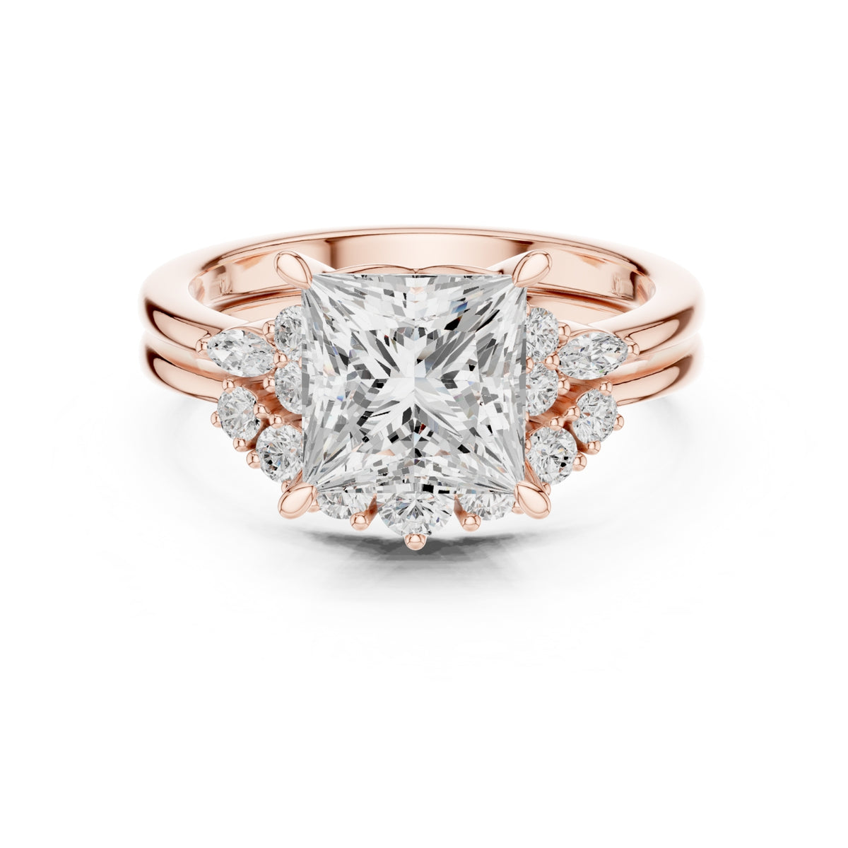 Diamond Bridal Set Ring with Marquise & Round Accent Diamonds