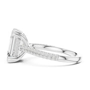 Diamond Engagement Ring with Pavé Band – 4-Prong Hidden Halo Design