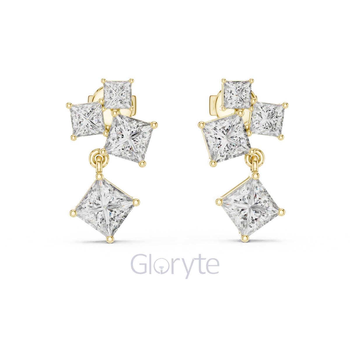 Princess Cut Cascading Diamond Drop Earrings – Modern Geometric Elegance
