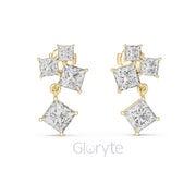 Princess Cut Cascading Diamond Drop Earrings – Modern Geometric Elegance