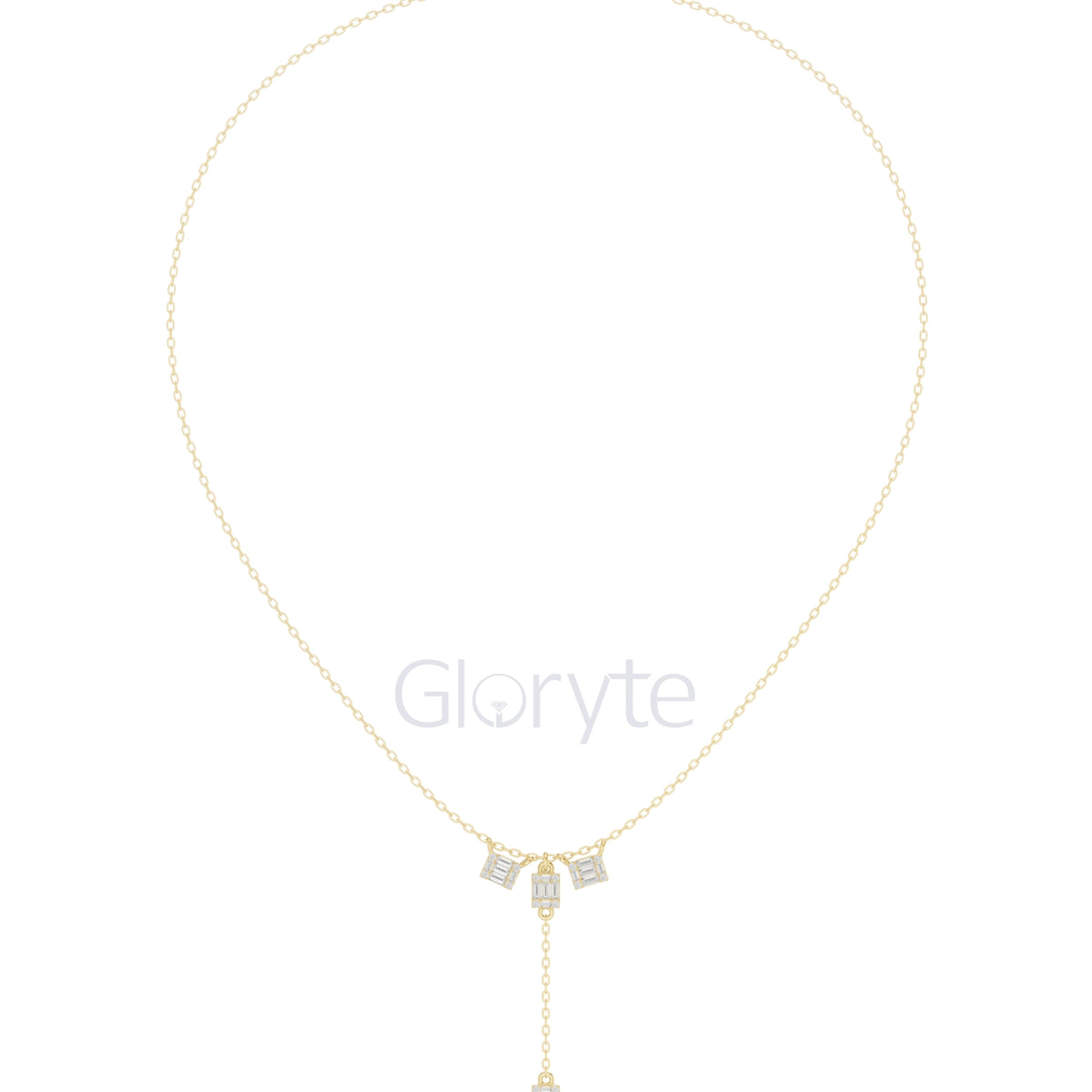 Baguette Cluster Drop Diamond Necklace