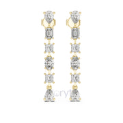 Elegant Multi-Cut Diamond Drop Earrings – Princess, Pear, Oval & Emerald Cuts