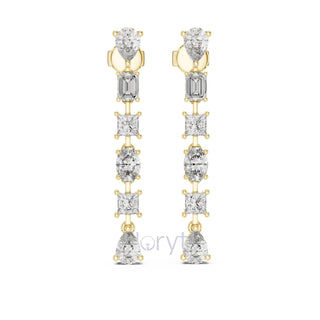 Elegant Multi-Cut Diamond Drop Earrings – Princess, Pear, Oval & Emerald Cuts