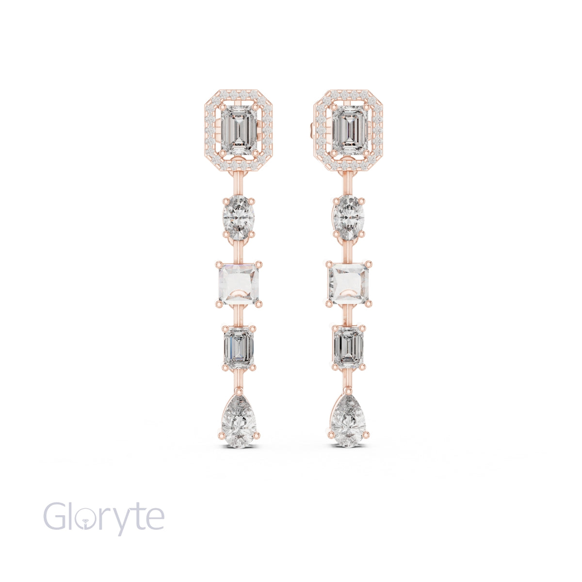Emerald Halo Cut Diamond Drop Earrings