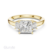 Three-Stone Diamond Engagement Rings | 1ct Center with Emerald Side Stones