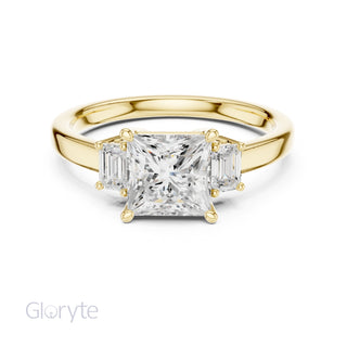 Three-Stone Diamond Engagement Rings | 1ct Center with Emerald Side Stones