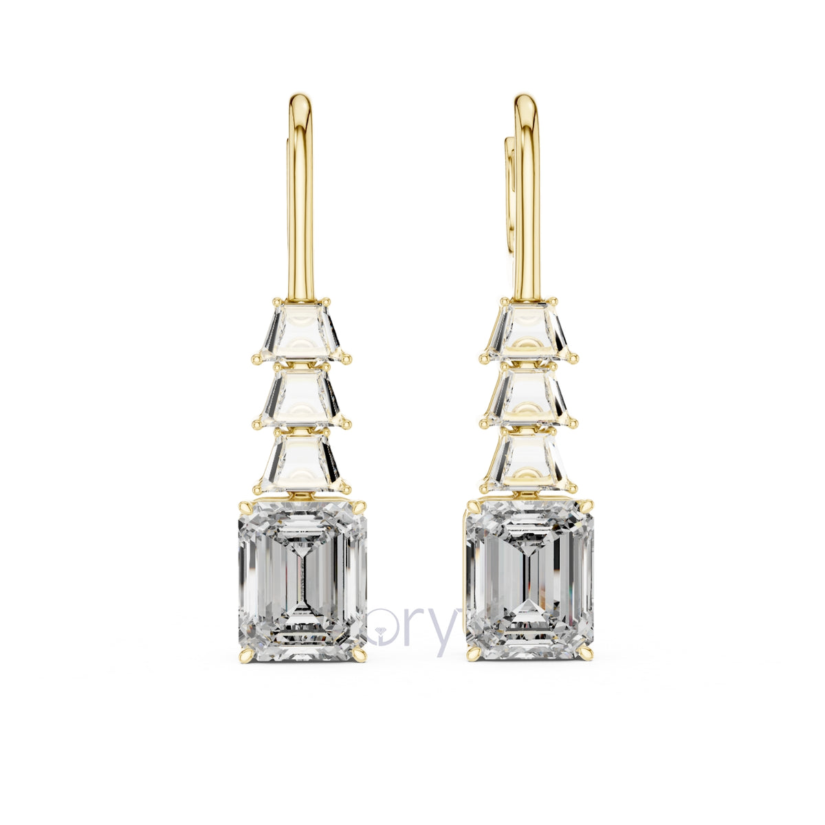 Emerald Elegance Drop Earrings with Trapezoid & Step-Cut Diamonds