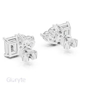 Heart & Emerald Cut Diamond Stud Earrings