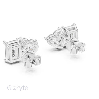 Heart & Emerald Cut Diamond Stud Earrings