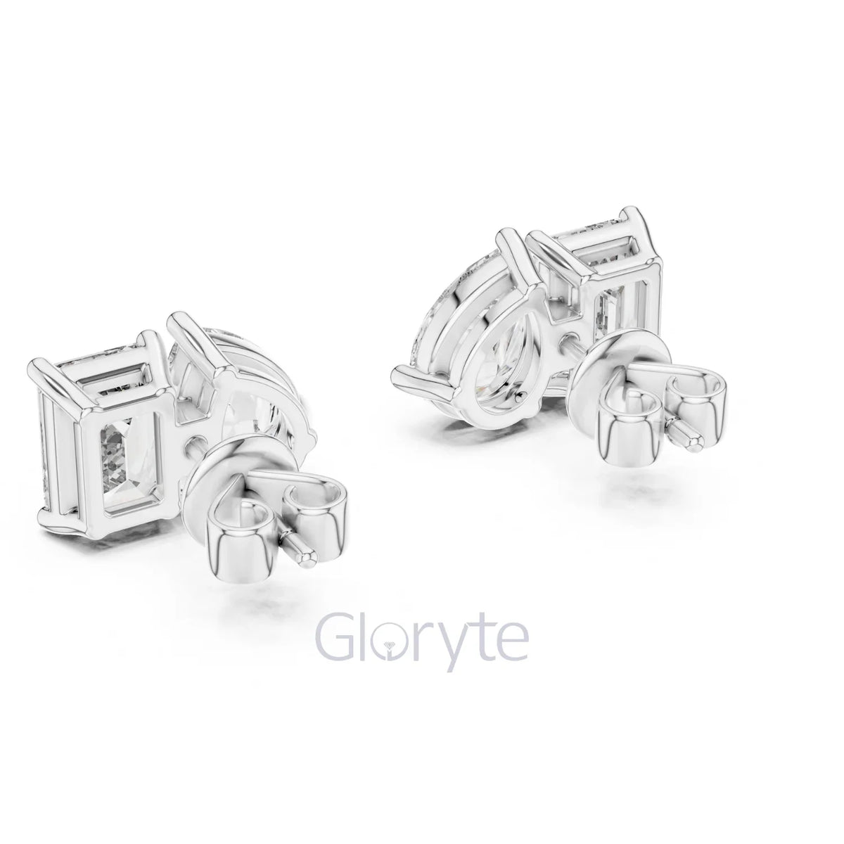 Pear & Emerald-Cut Diamond Stud Earrings