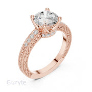 Vintage-Inspired Cut Diamond Engagement Ring with Milgrain & Pavé Detailing