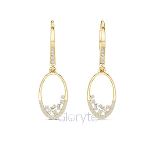 Gold earrings with small diamonds on a white background, branded 'Gloryte'.