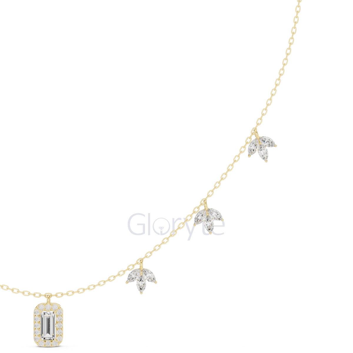 Emerald Halo & Marquise Diamond Necklace