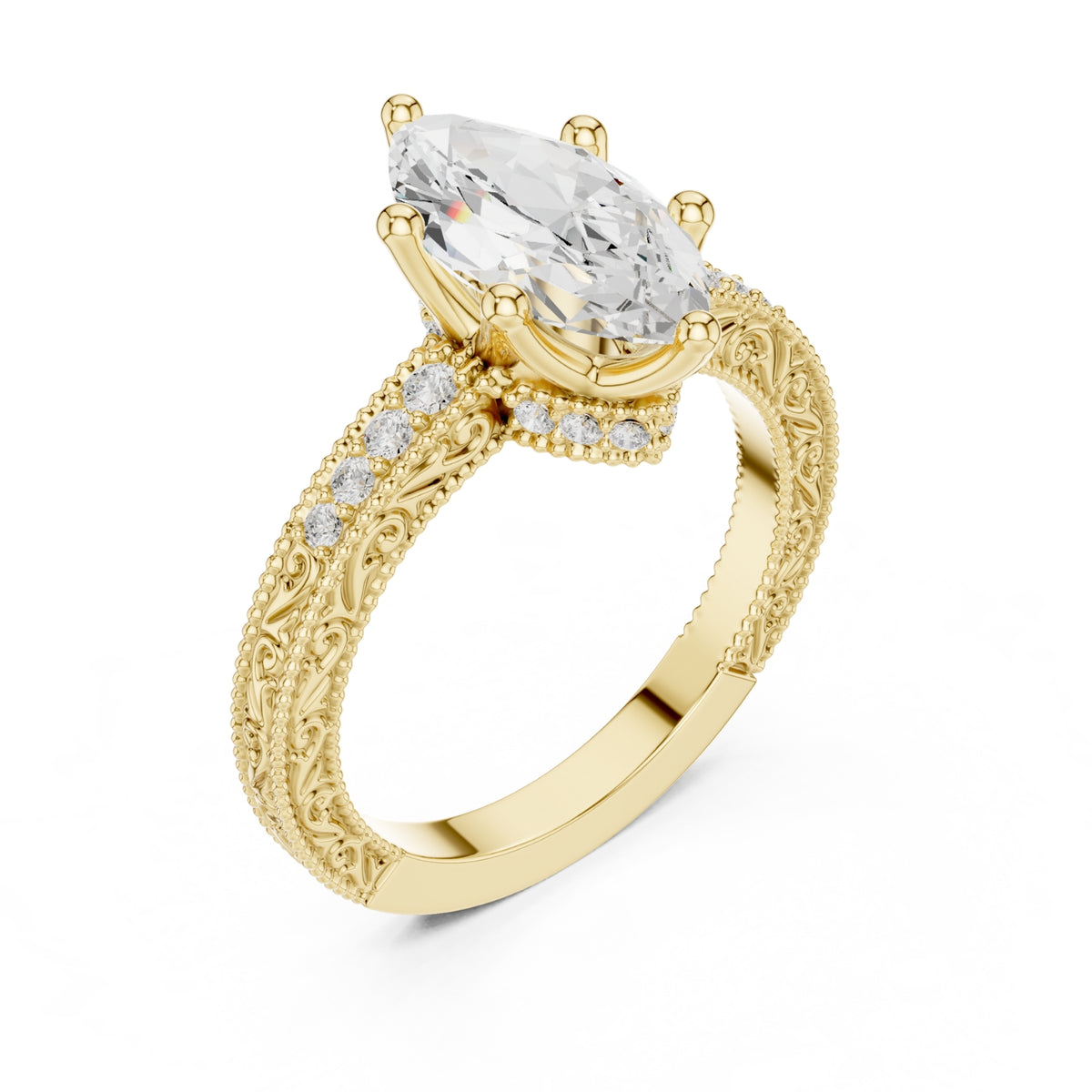 Vintage-Inspired Cut Diamond Engagement Ring with Milgrain & Pavé Detailing