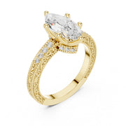 Vintage-Inspired Cut Diamond Engagement Ring with Milgrain & Pavé Detailing