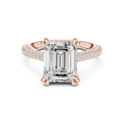 Diamond Engagement Ring with Pavé Band – 4-Prong Hidden Halo Design