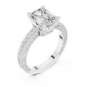 Vintage-Inspired Cut Diamond Engagement Ring with Milgrain & Pavé Detailing