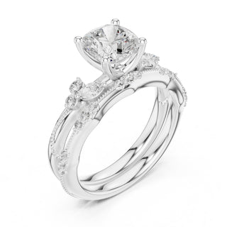 Elegant Diamond Bridal Set with Marquise & Round Accents – Vintage-Inspired Setting